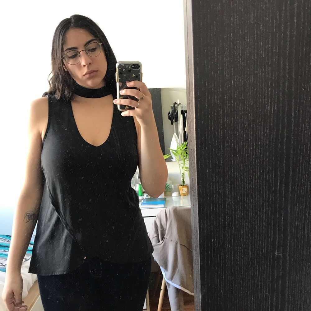 Super soft tank with choker neck and keyhole back